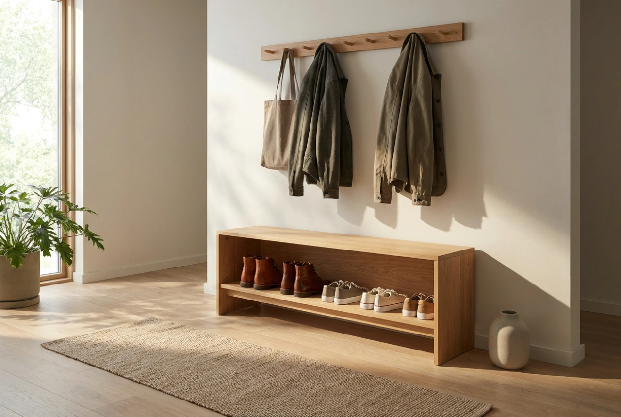 Παπουτσοθήκη και ραφιέρα παπουτσιών σε έναν οργανωμένο διάδρομο